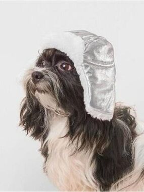 NWT Metallic silver BOOTS & BARKLEY DOG PET PUFFER TRAPPER HAT accessory floppy